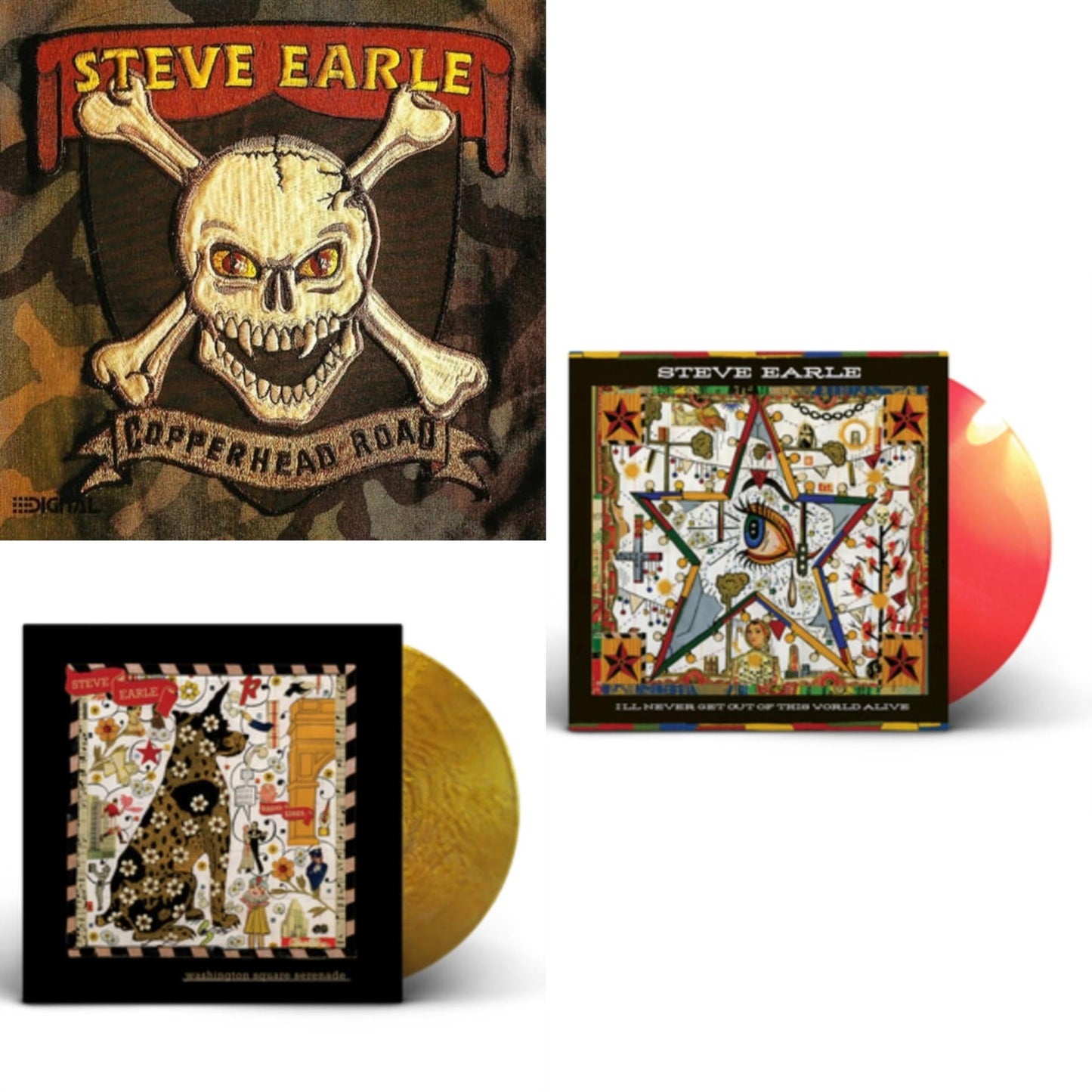 Steve Earle - Copperhead Road & Washington Square Serenade (Metallic Gold LP Vinyl) & I'll Never Get Out Of This World Alive (Orange LP Vinyl)