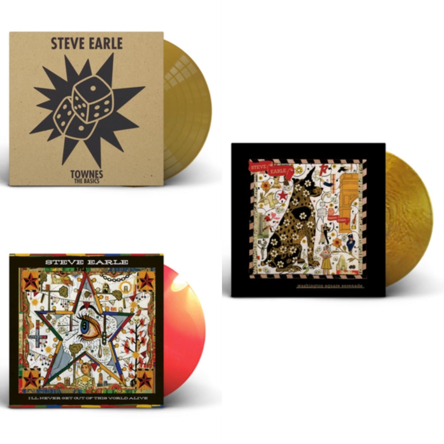 Steve Earle - Washington Square Serenade (Metallic Gold LP Vinyl) & I'll Never Get Out Of This World Alive (Orange LP Vinyl) & Townes: The Basics (Gold LP Vinyl)