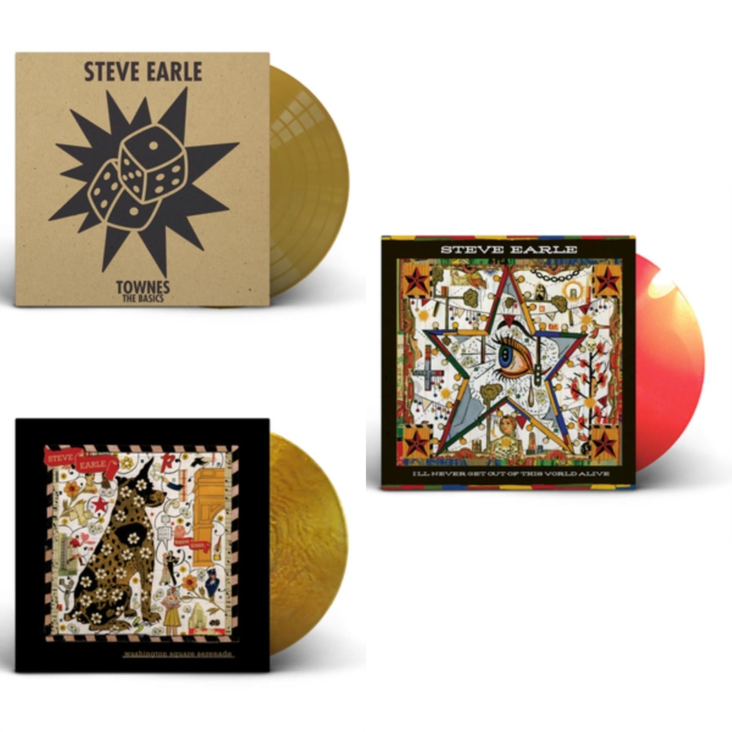 Steve Earle - Townes: The Basics (Gold LP Vinyl) & Washington Square Serenade (Metallic Gold LP Vinyl) & I'll Never Get Out Of This World Alive (Orange LP Vinyl)