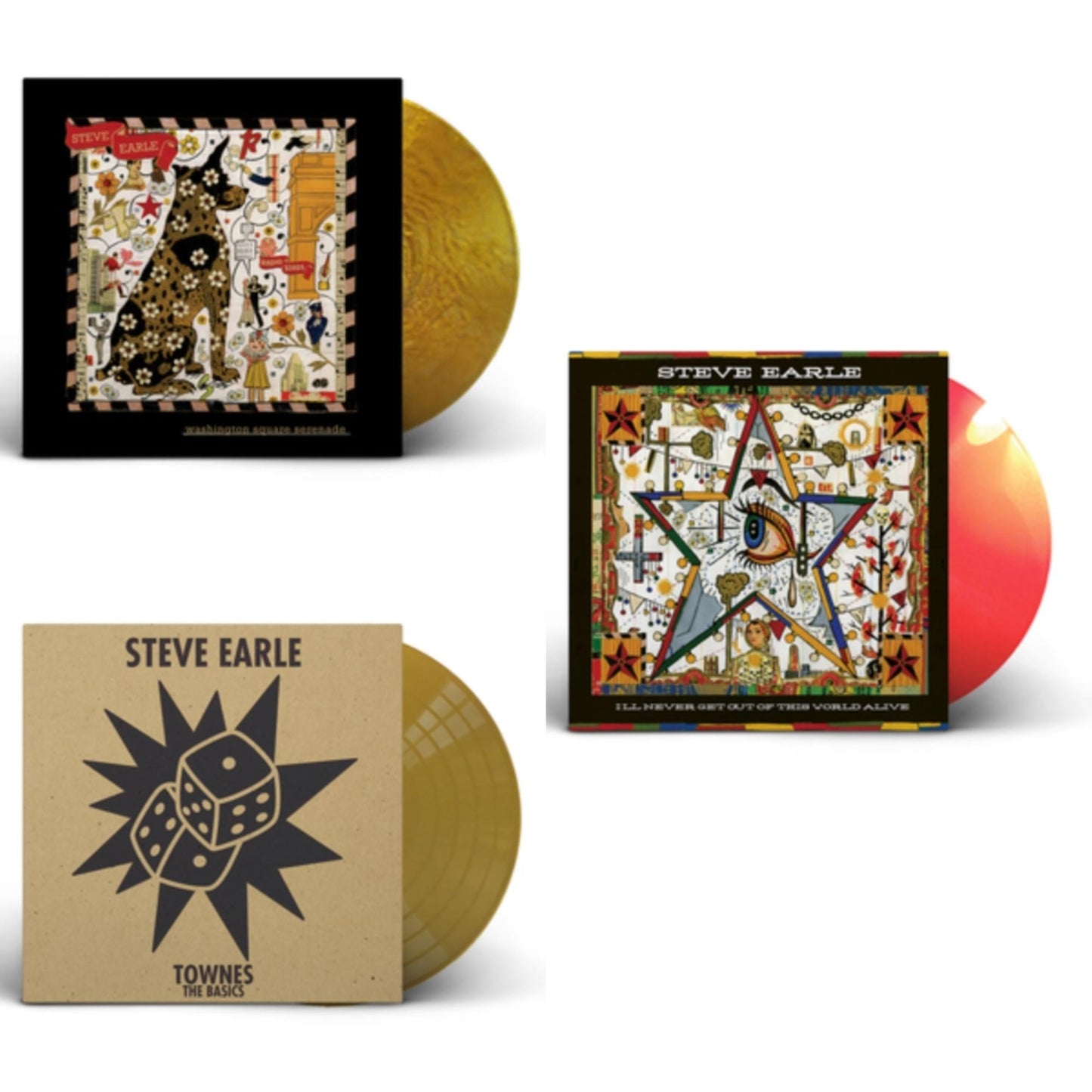 Steve Earle - Washington Square Serenade (Metallic Gold LP Vinyl) & Townes: The Basics (Gold LP Vinyl) & I'll Never Get Out Of This World Alive (Orange LP Vinyl)