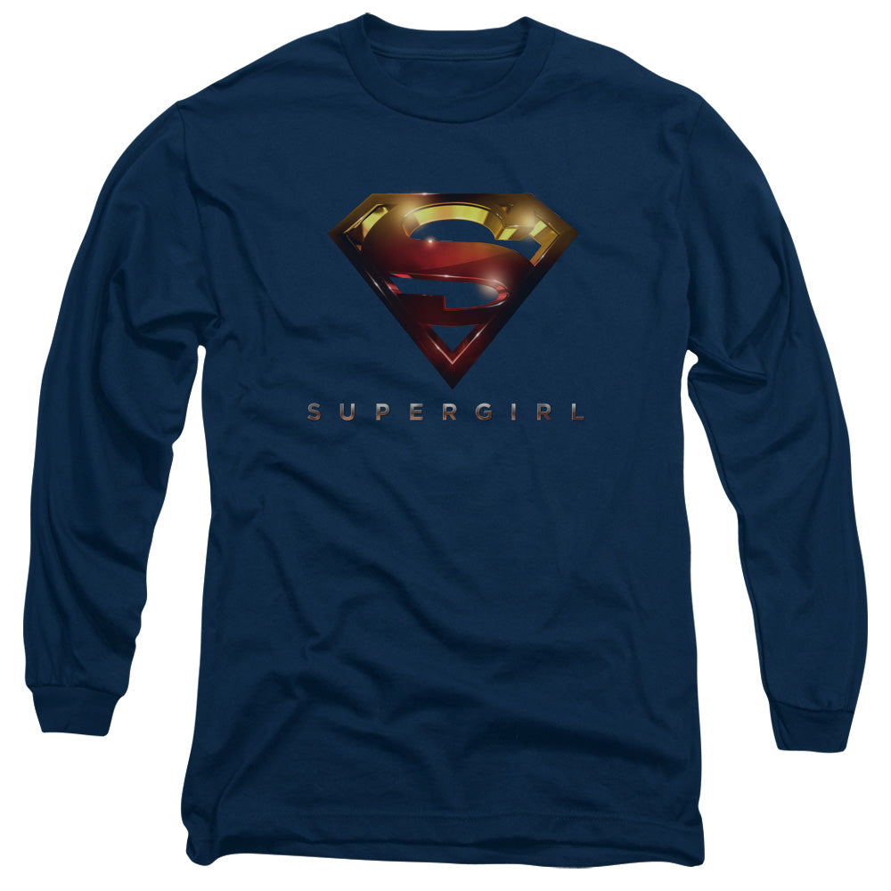 Supergirl Logo Glare Mens Long Sleeve Shirt Navy Officially Licensed