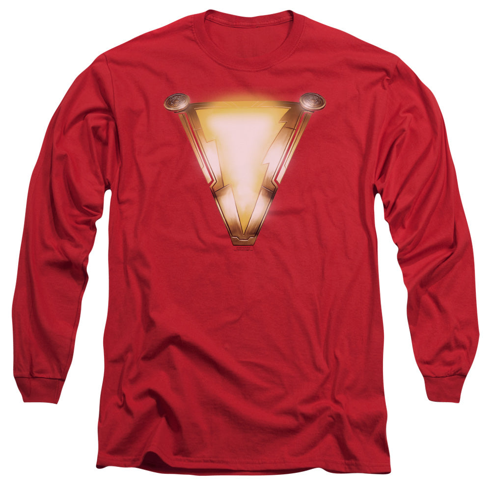 Shazam Movie Bolt Mens Long Sleeve Shirt Red Officially Licensed Officially Licensed