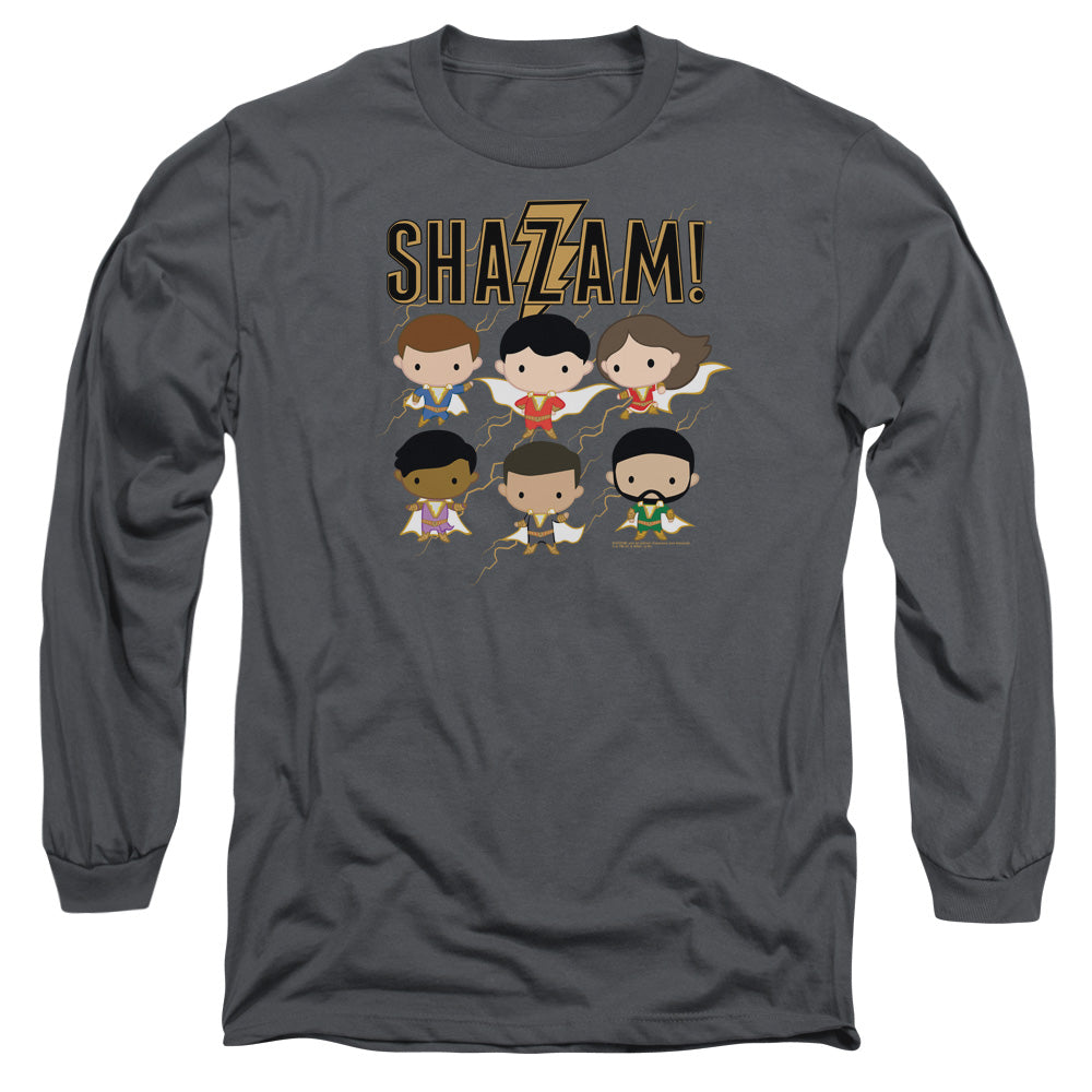 Shazam Movie Chibi Group Mens Long Sleeve Shirt Charcoal Officially Licensed Officially Licensed