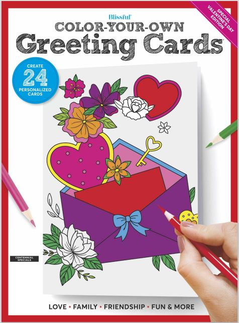 Blissful - Valentine's Day Color Your Own Greeting Cards, Coloring Book for All Ages From Kids To Grandparents