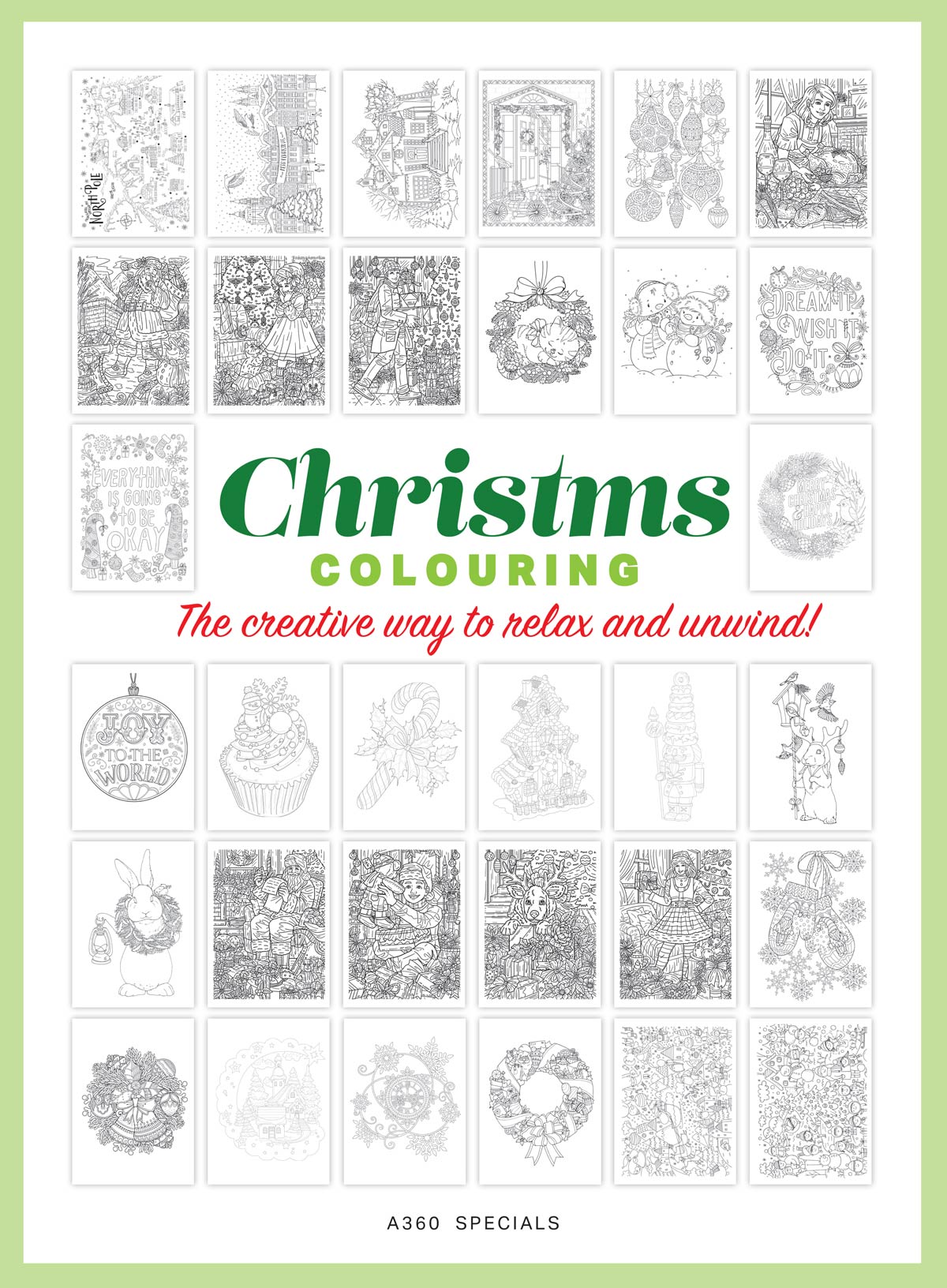Christmas Coloring- 32 Joyous Seasonal Designs, Adult Coloring Book, Creative Way To Relax, Unwind & Unplug, Wreaths, Ornaments, Candy Canes, Christmas Trees, Gingerbread Houses, Snowmen, Santa & More
