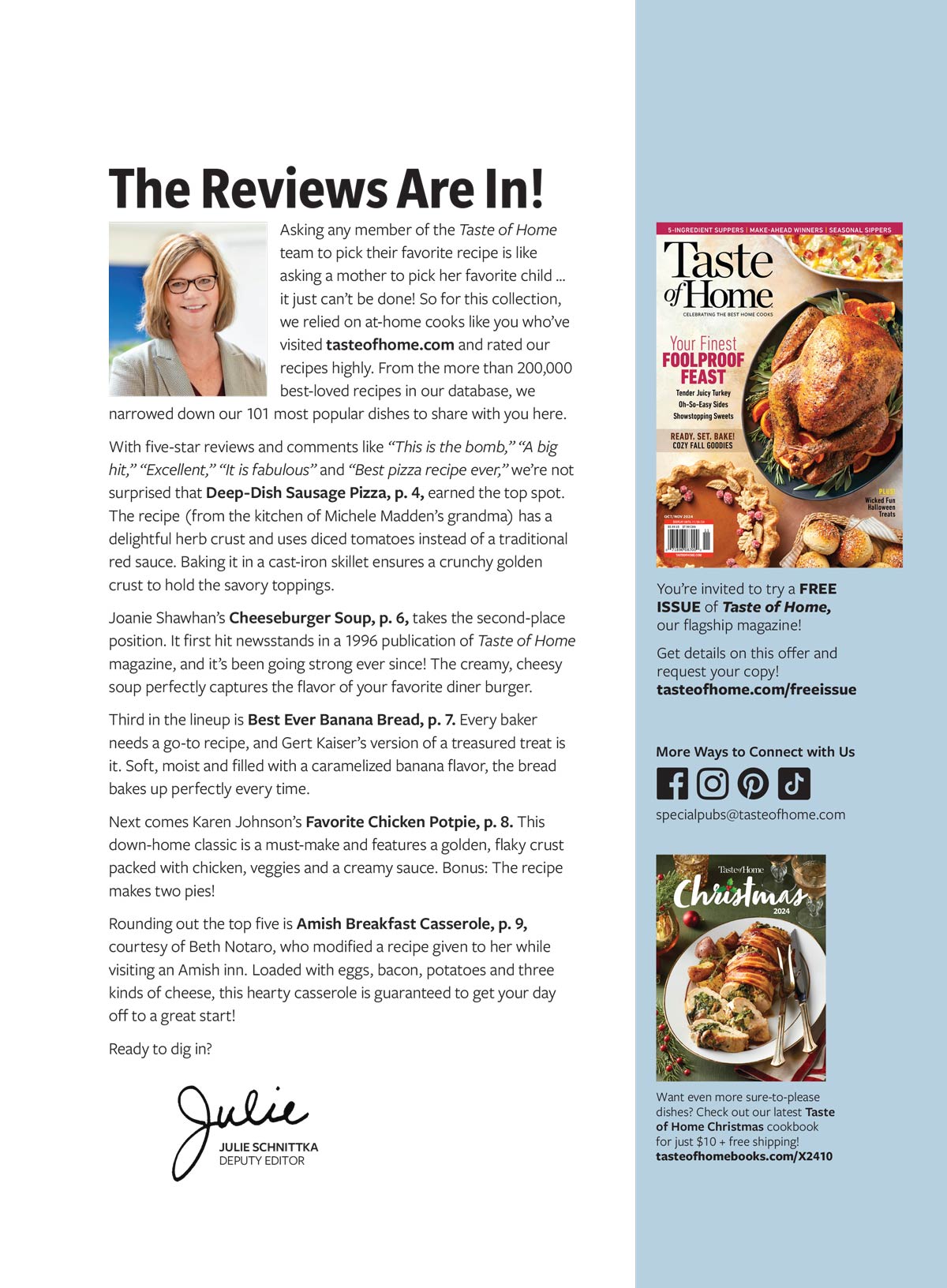 Taste of Home: 101 Most Popular Recipes: Five Star Family Favorites, One-Pot Wonders, Easy Homemade Breads, Speedy Sweets, #1 Dish Deep-Dish Sausage Pizza, Best Banana Bread, Chicken Potpie & More!