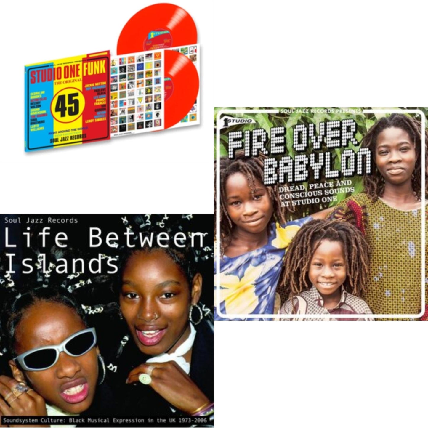 Soul Jazz Records Presents - Studio One Funk (2LP/Red Vinyl) & Life Between Islands - Soundsystem Culture: Black Musical Expression In The Uk 1973-2006 (3LP) & Fire Over Babylon: Dread, Peace & Conscious Sounds At Studio One (2LP/Dl Card)