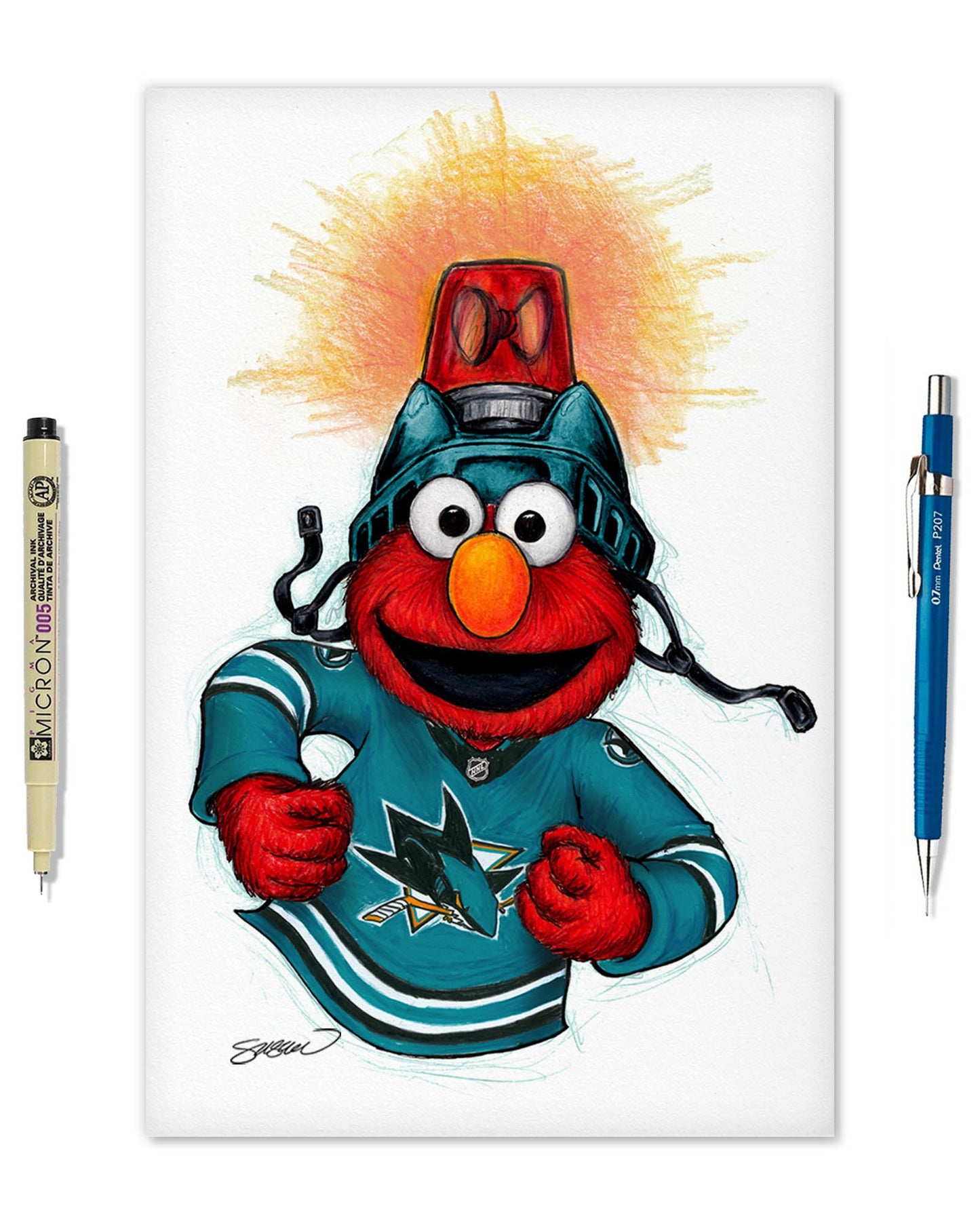 Elmo Loves Goals! x NHL Sharks Limited Edition Art Print