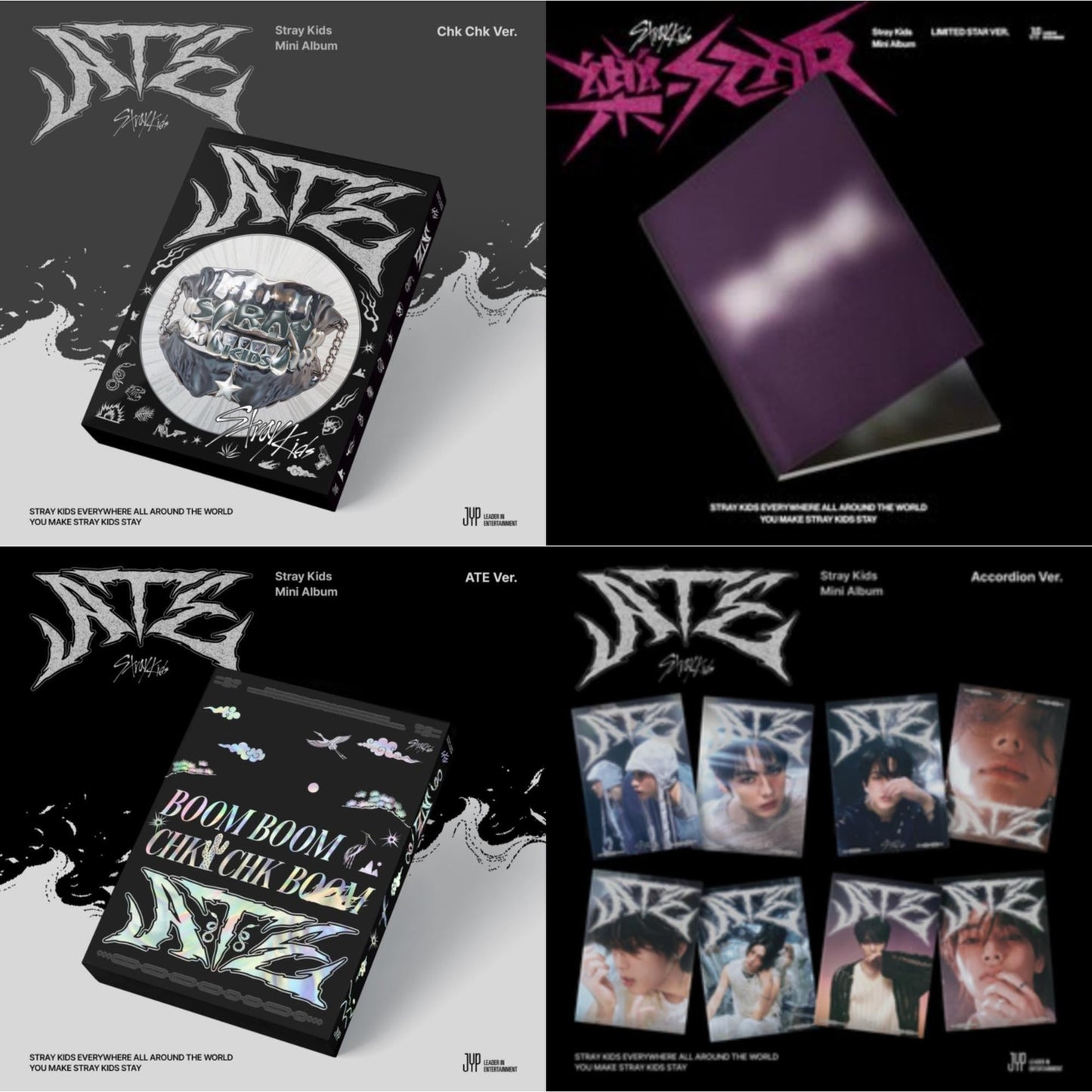 Stray Kids - Rock-Star (Limited Star Ver.) & Ate (Chk Chk Ver.) & Ate (Ate Ver.) & Ate (Accordion Ver.) - CD Bundle