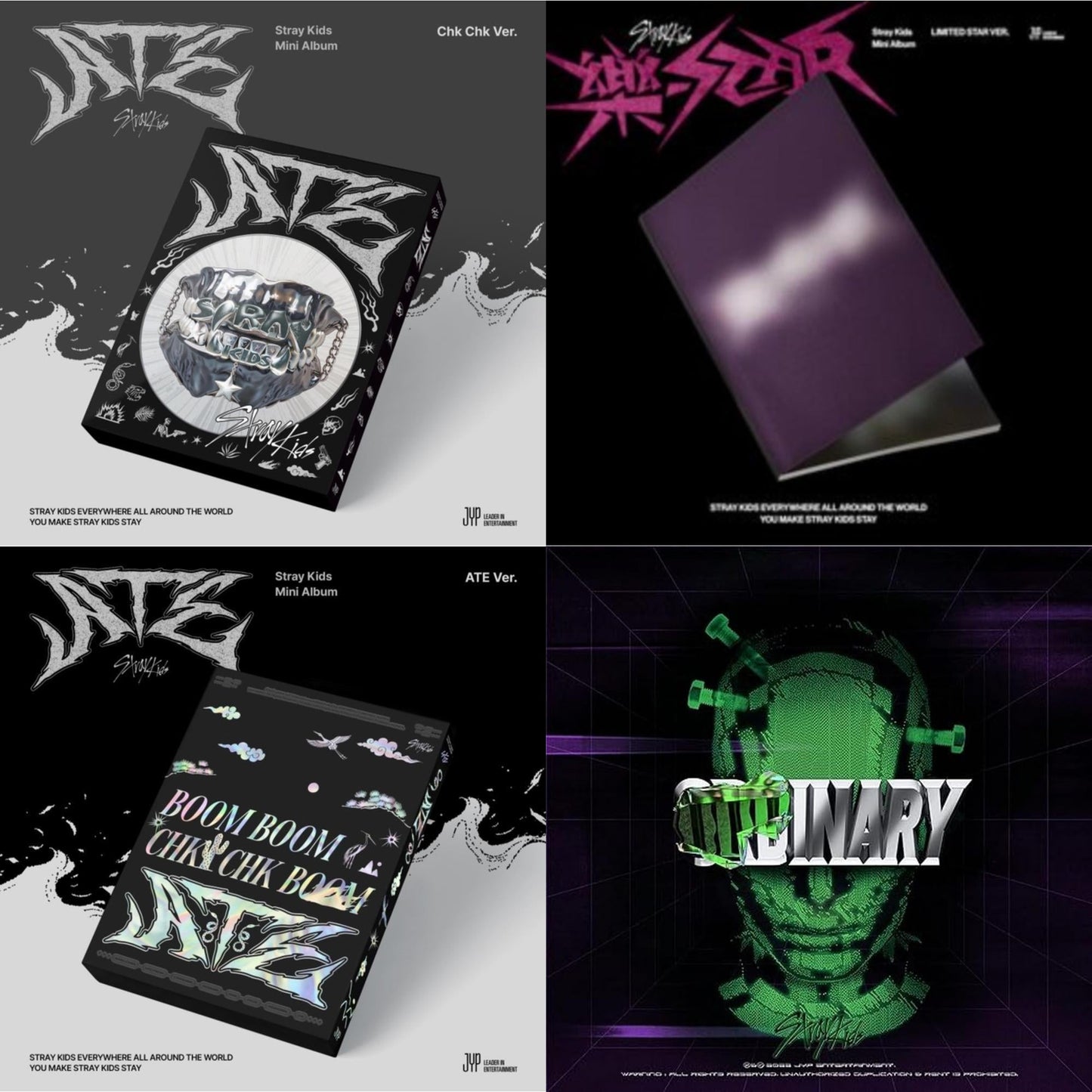 Stray Kids - Ate (Chk Chk Ver.) & Rock-Star (Limited Star Ver.) & Ate (Ate Ver.) & Oddinary (Scanning Version/Mask Off Version/Normal Edition) - CD Bundle