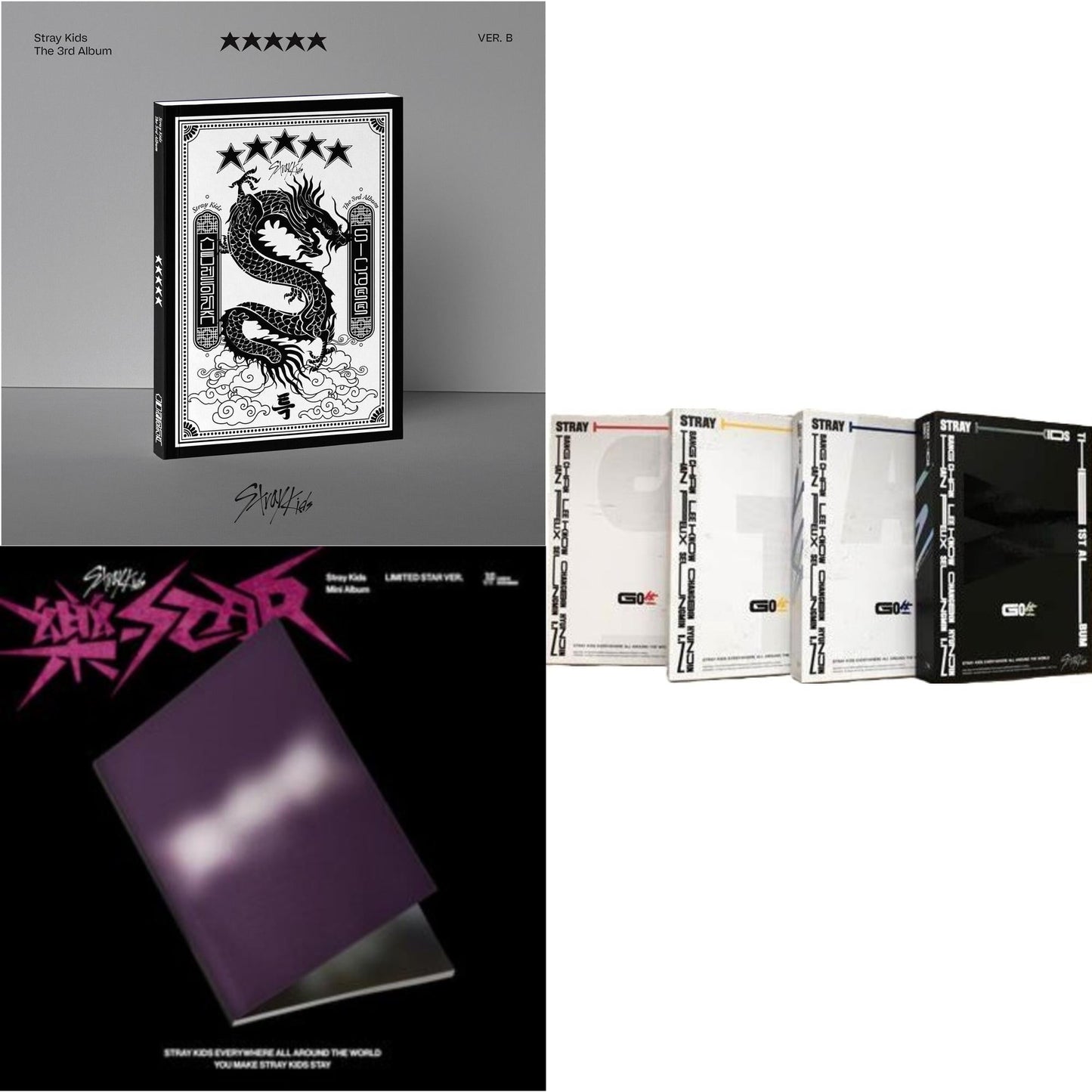Stray Kids - 5-Star (Ver. B) & Rock-Star (Limited Star Ver.) & Go: Volume 1 (Normal Edition) - CD Bundle