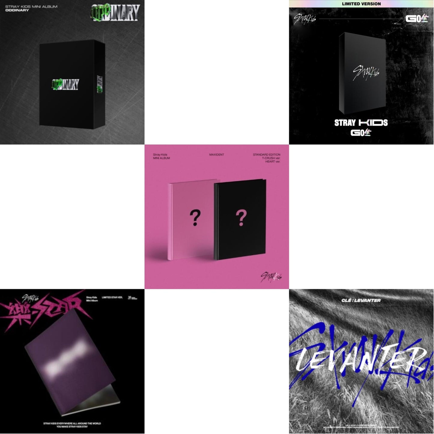 Stray Kids - Oddinary (Scanning Version/Mask Off Version/Normal Edition) & Rock-Star (Limited Star Ver.) & Maxident (T-Crush Version/Heart Version) & Go: Volume 1 (Normal Edition) & Cle: Levanter (Mini Album) (Normal Edition) - CD Bundle