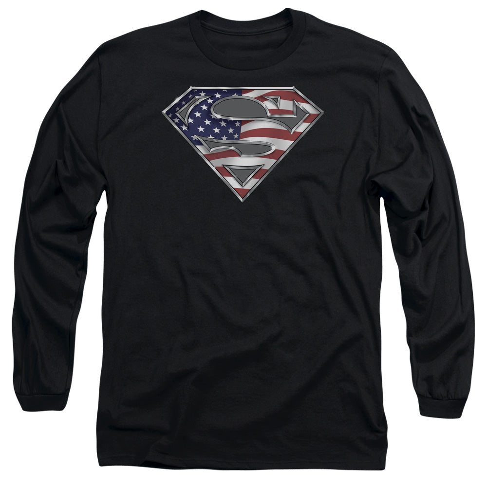 Superman All American Shield Mens Long Sleeve Shirt Black Officially Licensed