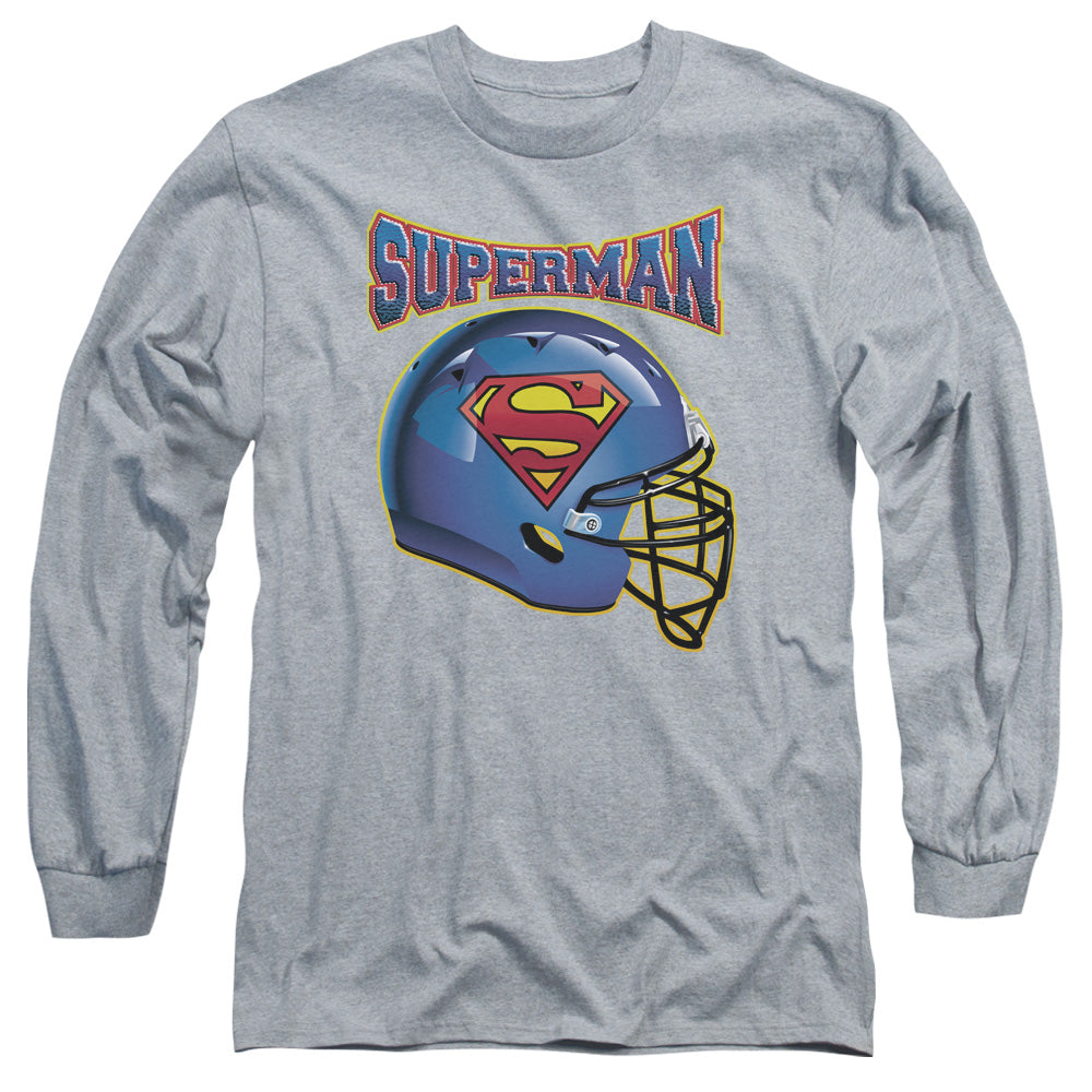 Superman Helmet Mens Long Sleeve Shirt Athletic Heather Officially Licensed