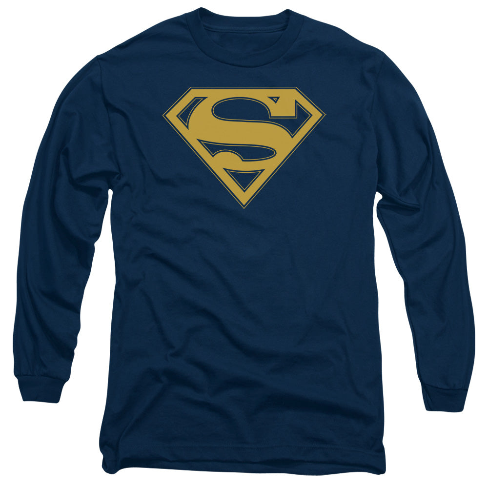 Superman Maize & Blue Shield Mens Long Sleeve Shirt Navy Officially Licensed