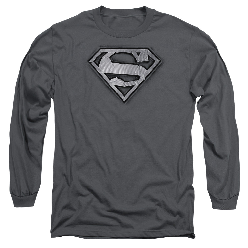 Superman Duct Tape Shield Mens Long Sleeve Shirt Charcoal Officially Licensed