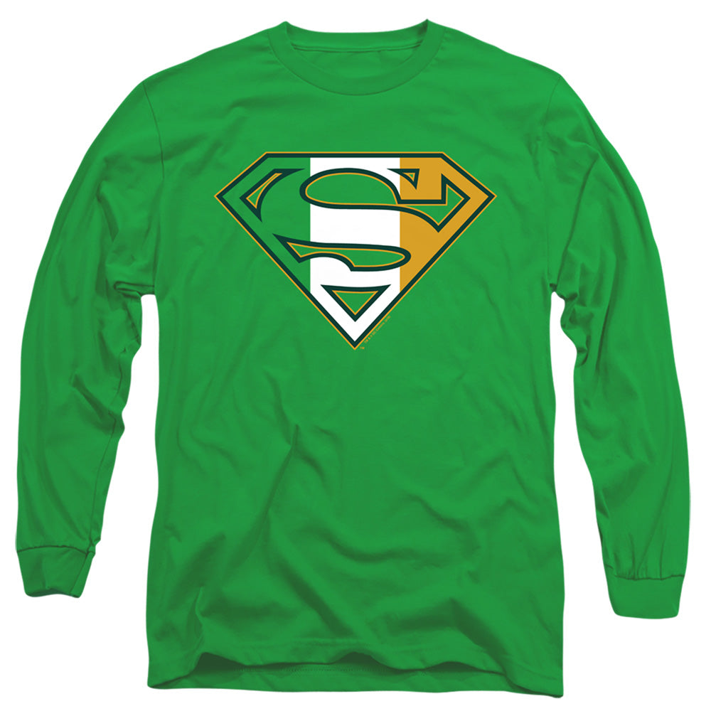 Superman Irish Shield Mens Long Sleeve Shirt Kelly Green Officially Licensed