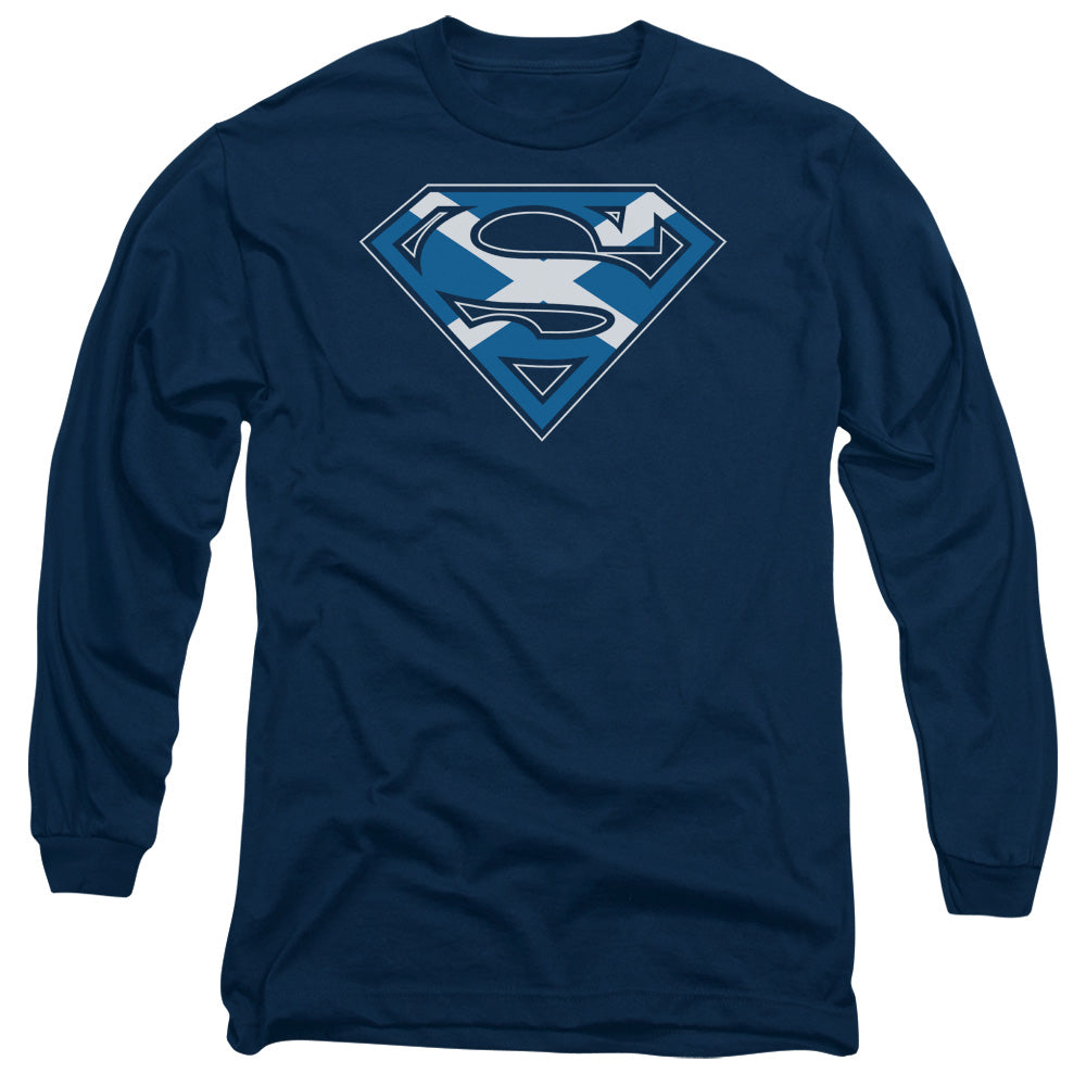 Superman Scottish Shield Mens Long Sleeve Shirt Navy Officially Licensed