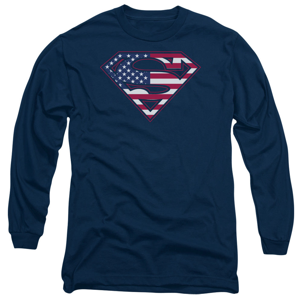 Superman U S Shield Mens Long Sleeve Shirt Navy Officially Licensed