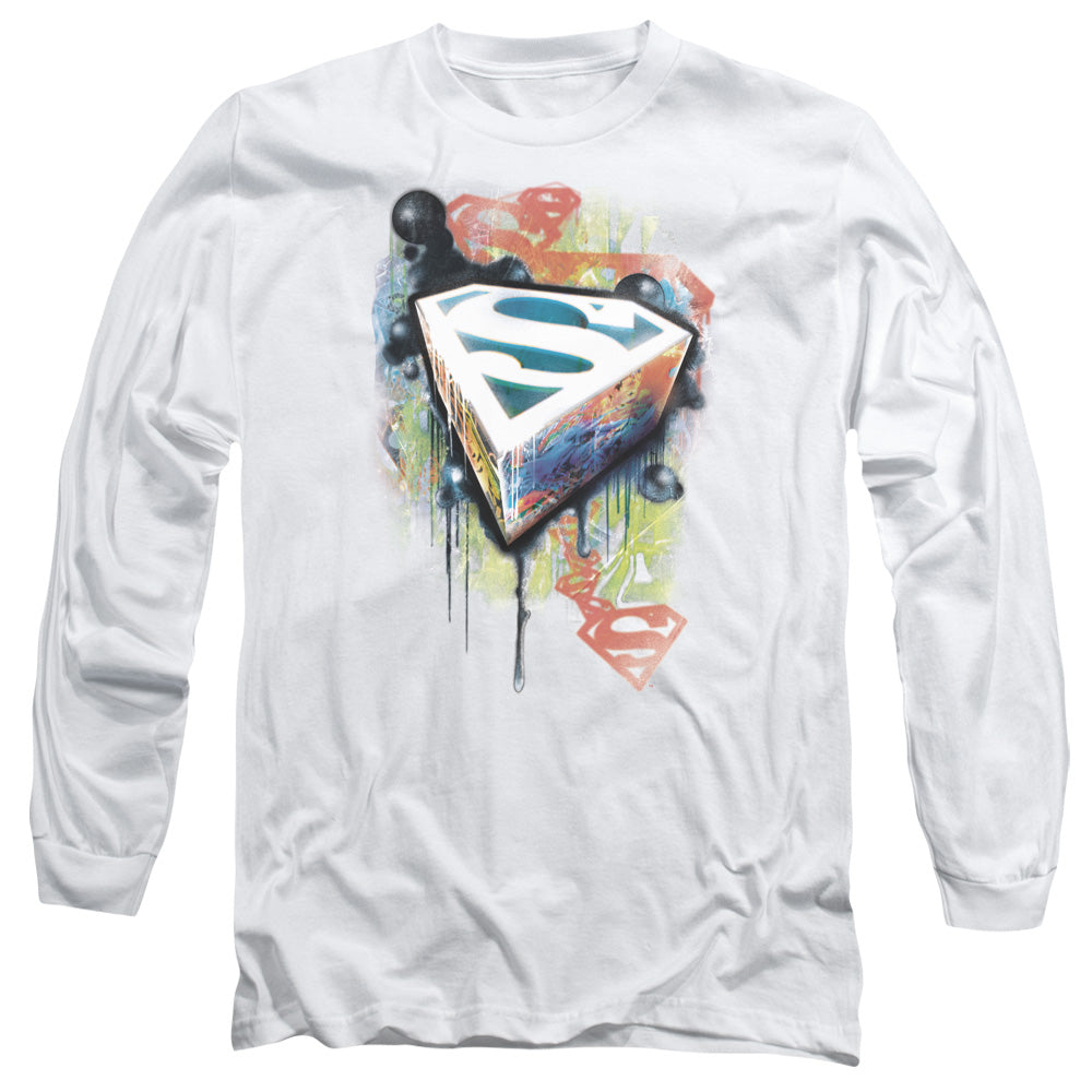 Superman Urban Shields Mens Long Sleeve Shirt White Officially Licensed