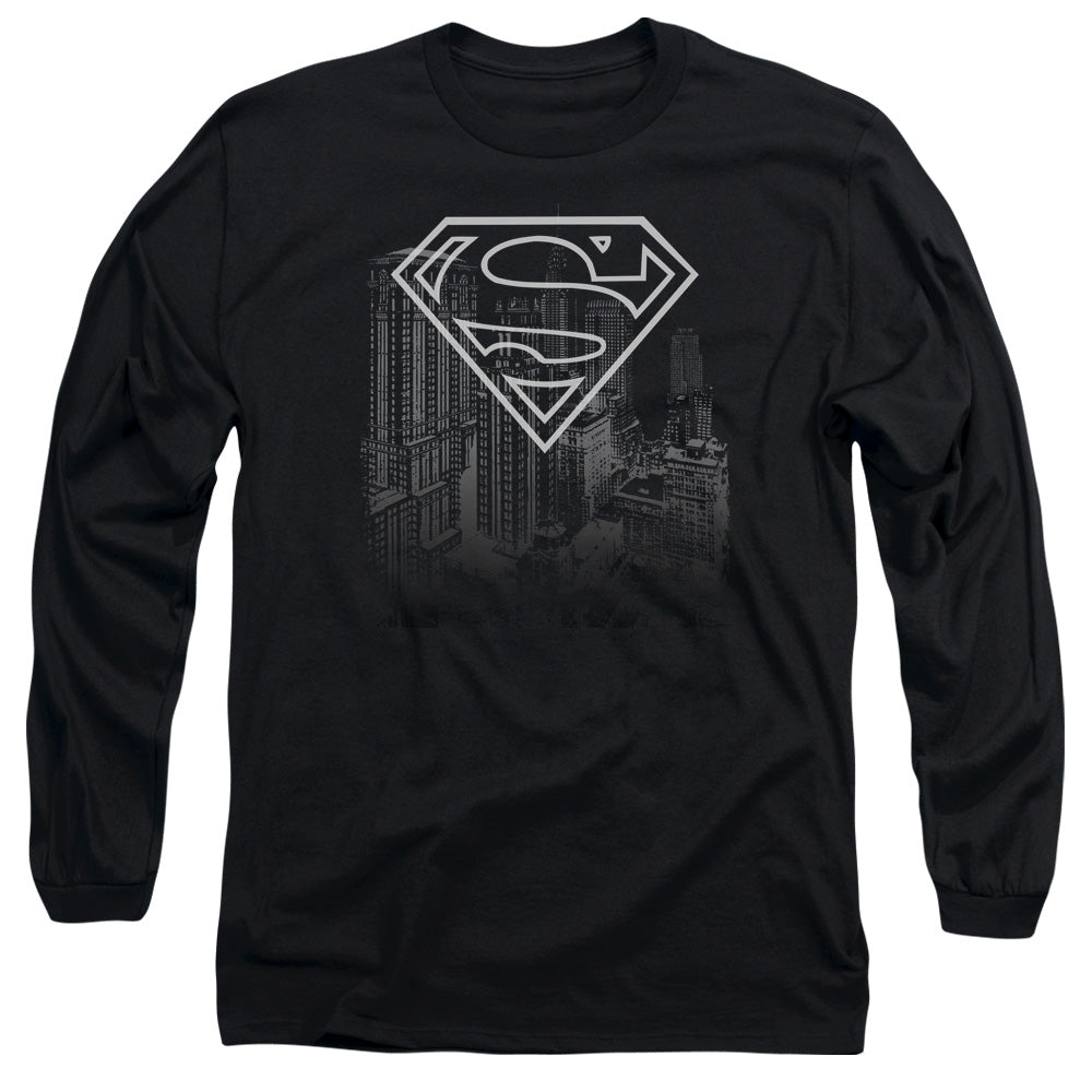 Superman Skyline Mens Long Sleeve Shirt Black Officially Licensed