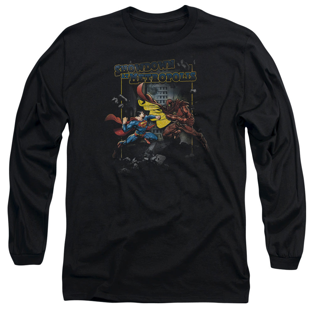 Superman Showdown Mens Long Sleeve Shirt Black Officially Licensed