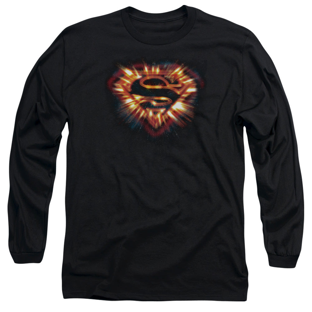 Superman Space Burst Shield Mens Long Sleeve Shirt Black Officially Licensed