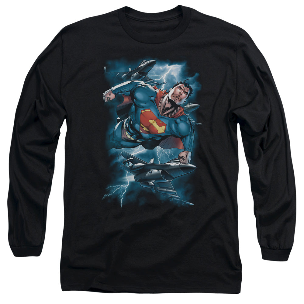Superman Stormy Flight Mens Long Sleeve Shirt Black Officially Licensed