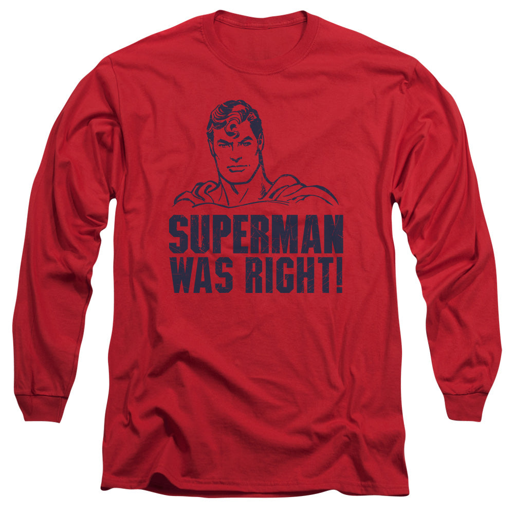 Superman Was Right Mens Long Sleeve Shirt Red Officially Licensed