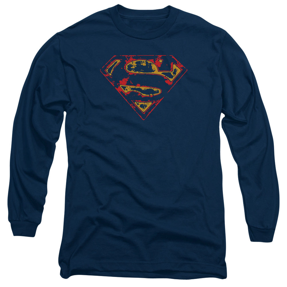 Superman Super Distressed Mens Long Sleeve Shirt Navy Officially Licensed