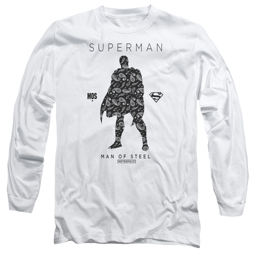 Superman Paisley Sihouette Mens Long Sleeve Shirt White Officially Licensed
