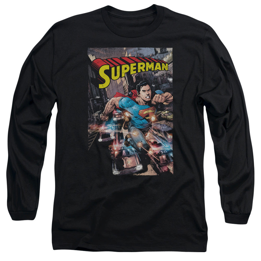 Superman Action One Mens Long Sleeve Shirt Black Officially Licensed