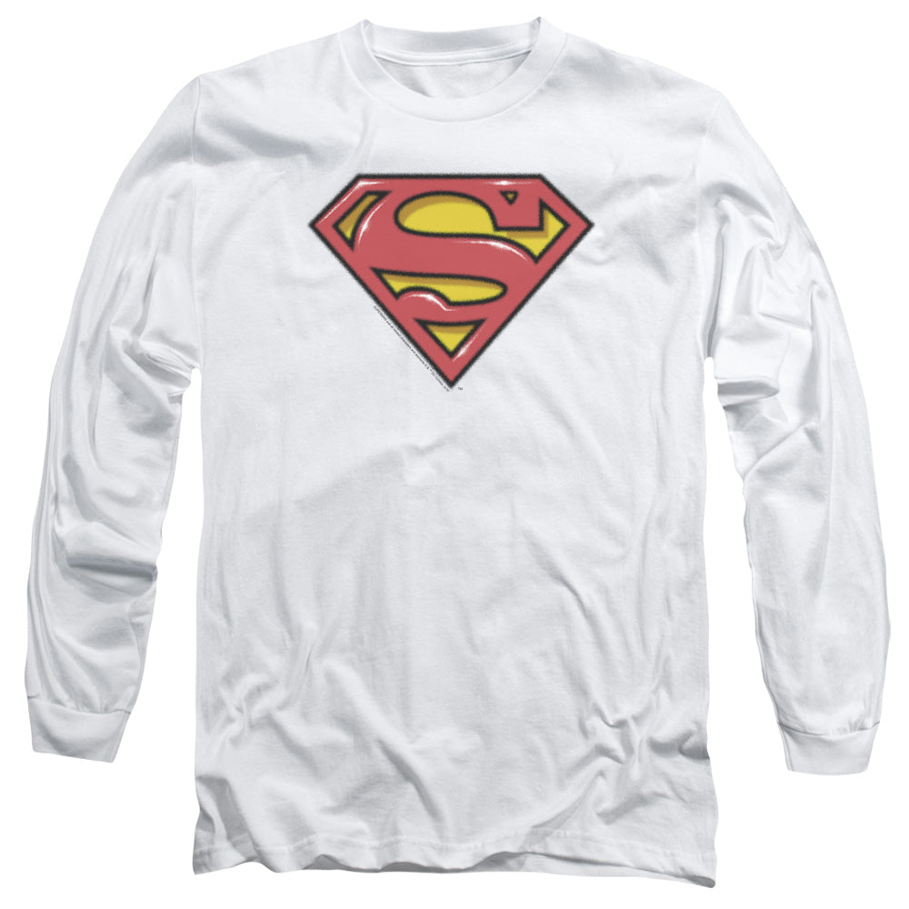 Superman Airbrush Shield Mens Long Sleeve Shirt White Officially Licensed