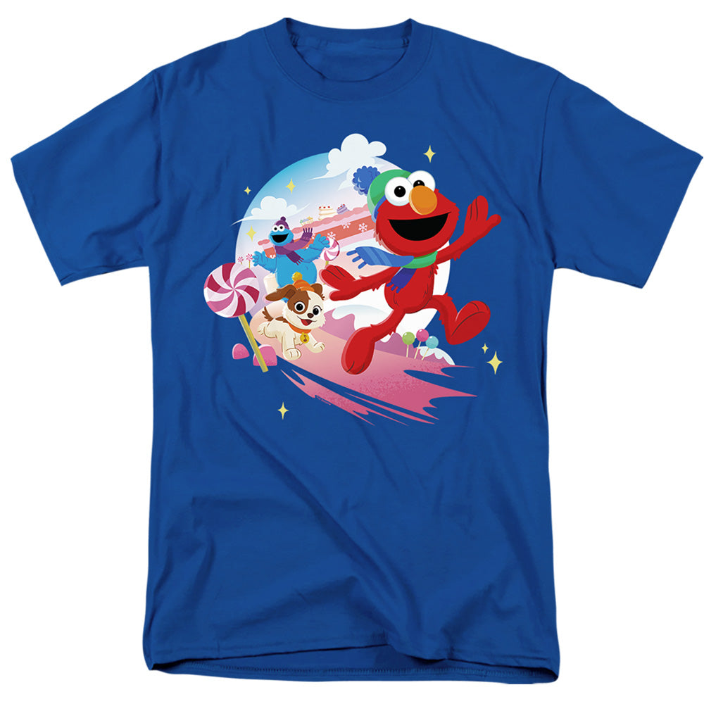 Sesame Street Christmas Holiday Cheer With Elmo, Tango, Cookie Monster Mens T Shirt Royal Officially Licensed