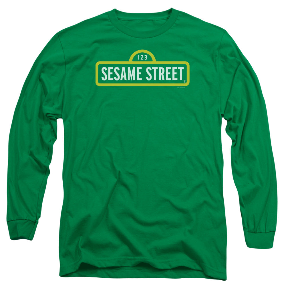 Sesame Street Logo Mens Long Sleeve Shirt Kelly Green Officially Licensed