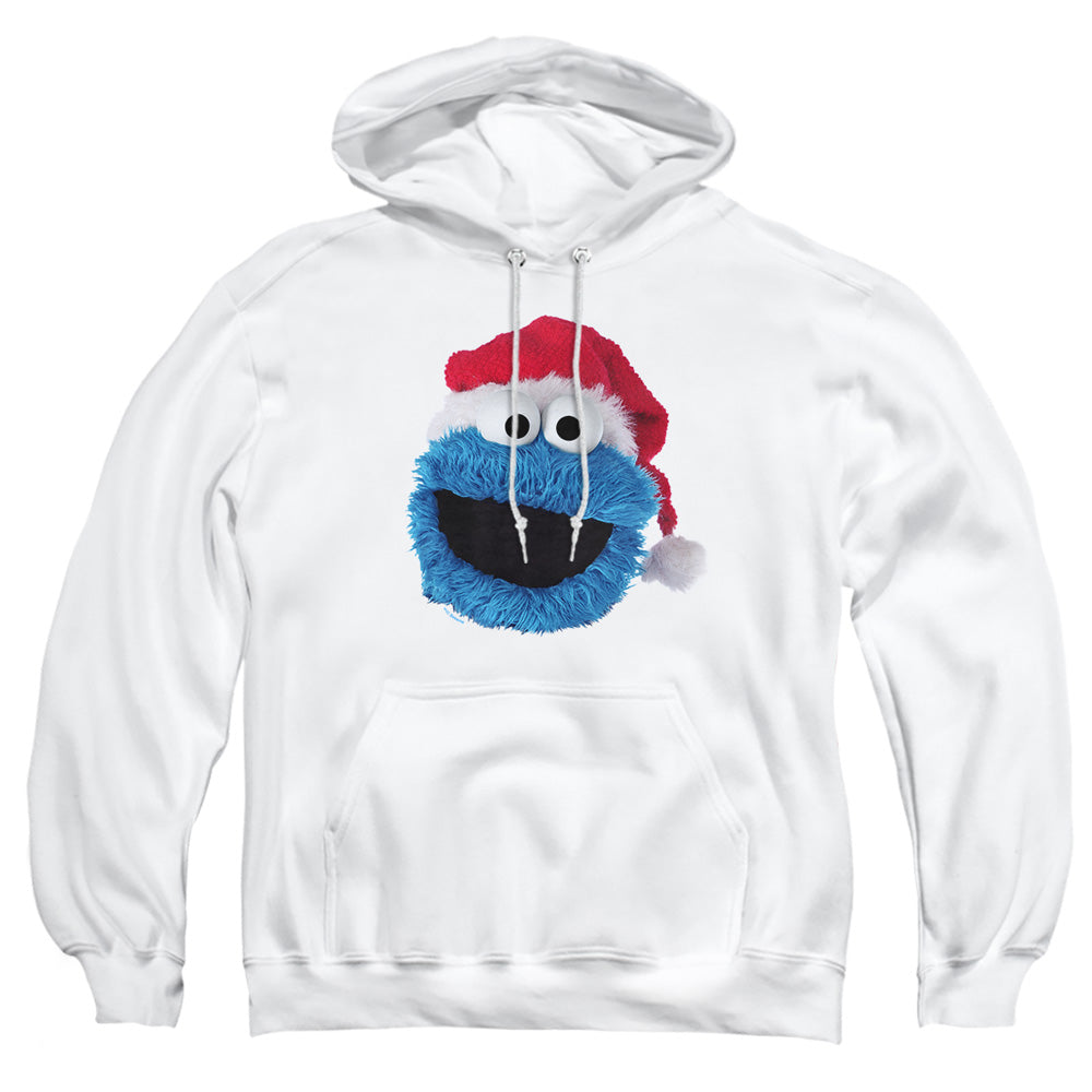 Sesame Street Cookie Monster Christmas Hat Mens Hoodie White Officially Licensed