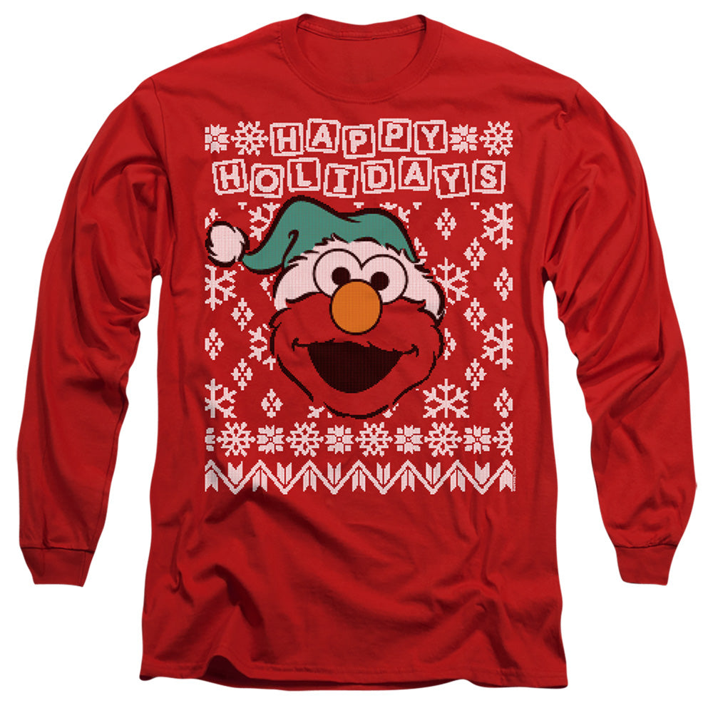 Sesame Street Elmo Ugly Christmas Mens Long Sleeve Shirt Red Officially Licensed