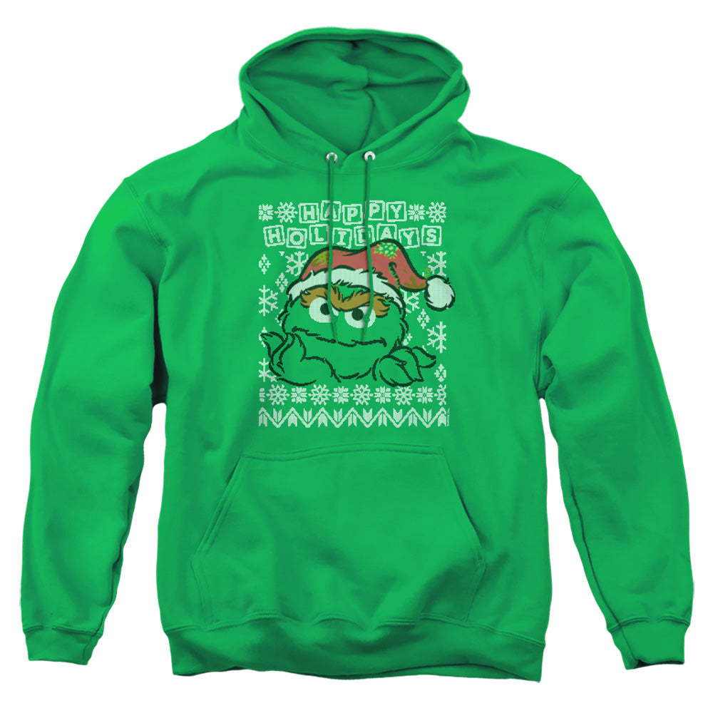 Sesame Street Oscar The Grouch Ugly Christmas Mens Hoodie Kelly Green Officially Licensed