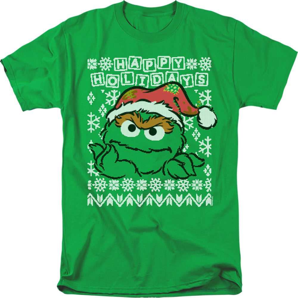 Sesame Street Oscar The Grouch Ugly Christmas Mens T Shirt Kelly Green Officially Licensed
