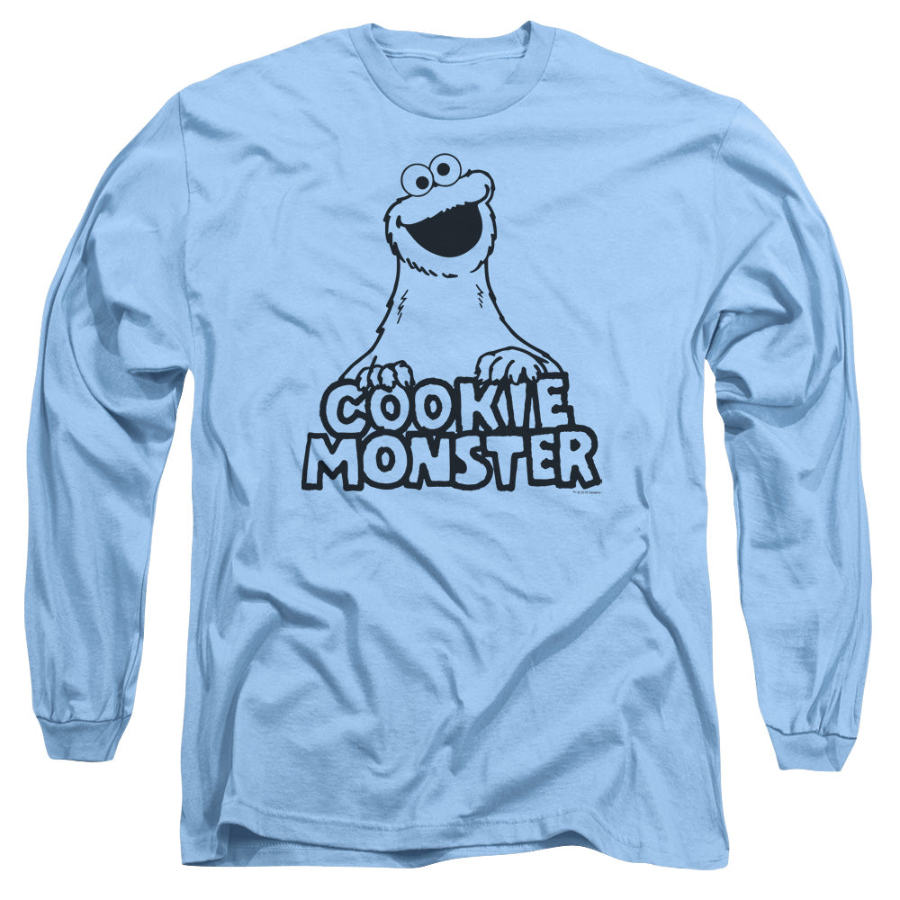 Sesame Street Vintage Cookie Monster Mens Long Sleeve Shirt Carolina Blue Officially Licensed