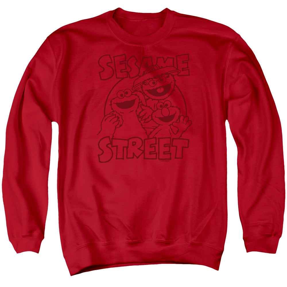 Sesame Street Group Crunch Mens Crewneck Sweatshirt Red Officially Licensed
