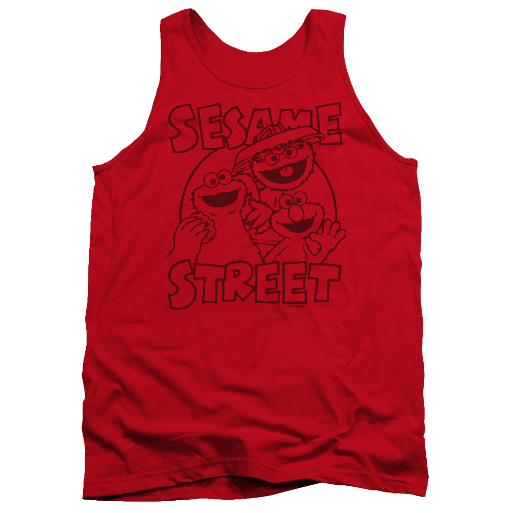 Sesame Street Group Crunch Mens Tank Top Shirt Red Officially Licensed