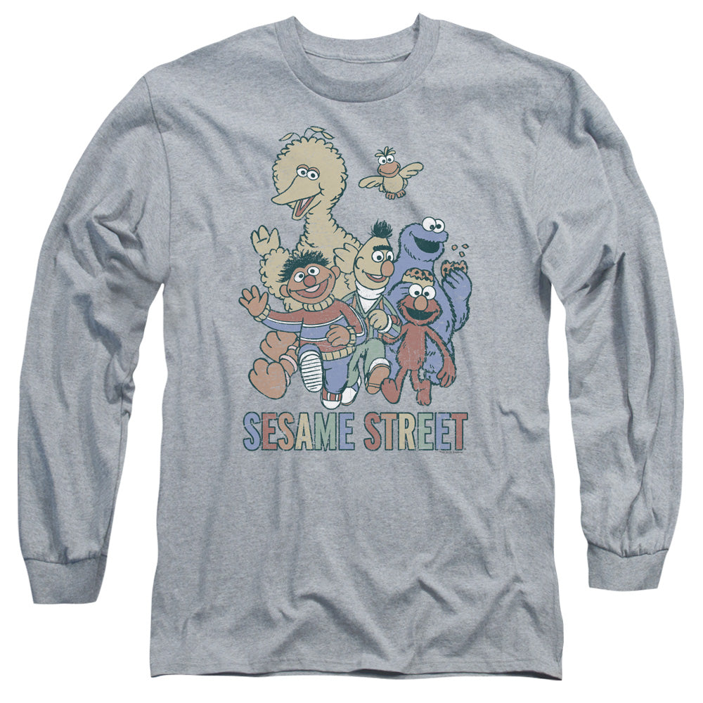 Sesame Street Colorful Group Mens Long Sleeve Shirt Athletic Heather Officially Licensed