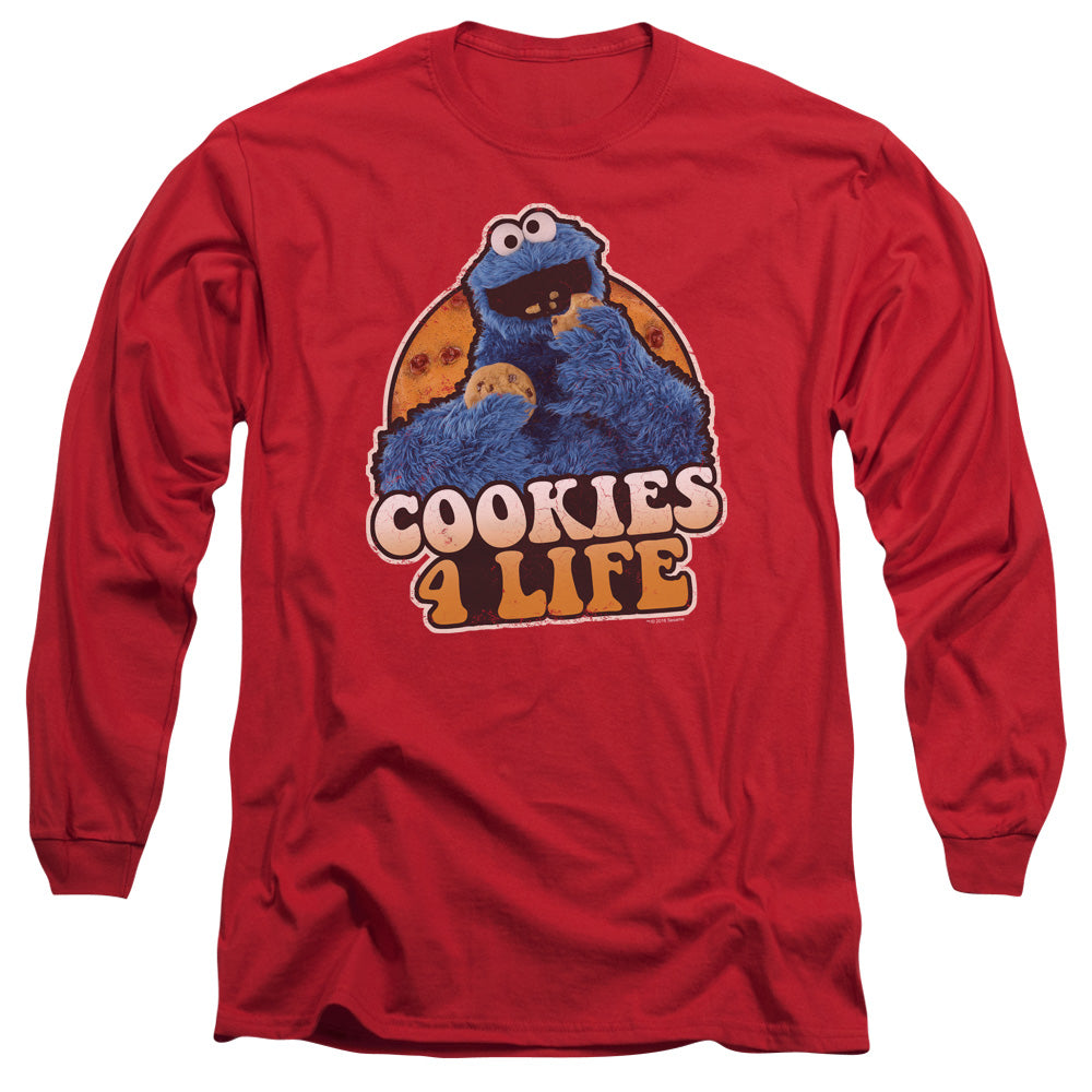 Sesame Street Cookies 4 Life Mens Long Sleeve Shirt Red Officially Licensed