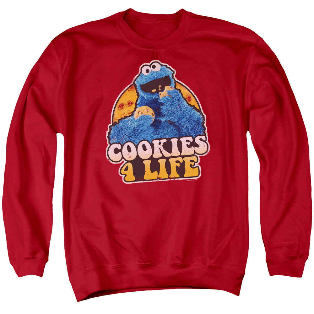 Sesame Street Cookies 4 Life Mens Crewneck Sweatshirt Red Officially Licensed