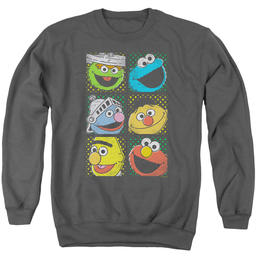 Sesame Street Group Squares Mens Crewneck Sweatshirt Charcoal Officially Licensed