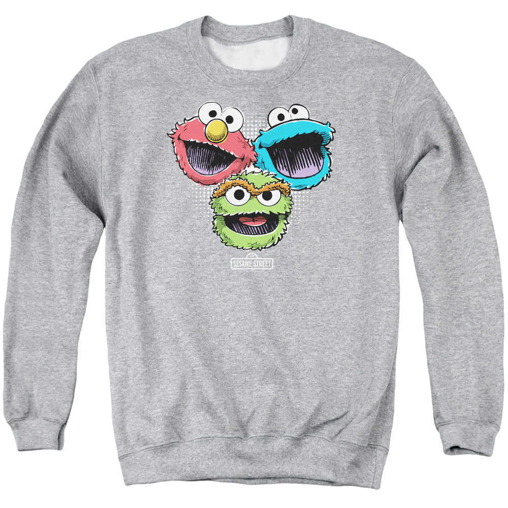 Sesame Street Halftone Heads Mens Crewneck Sweatshirt Athletic Heather Officially Licensed