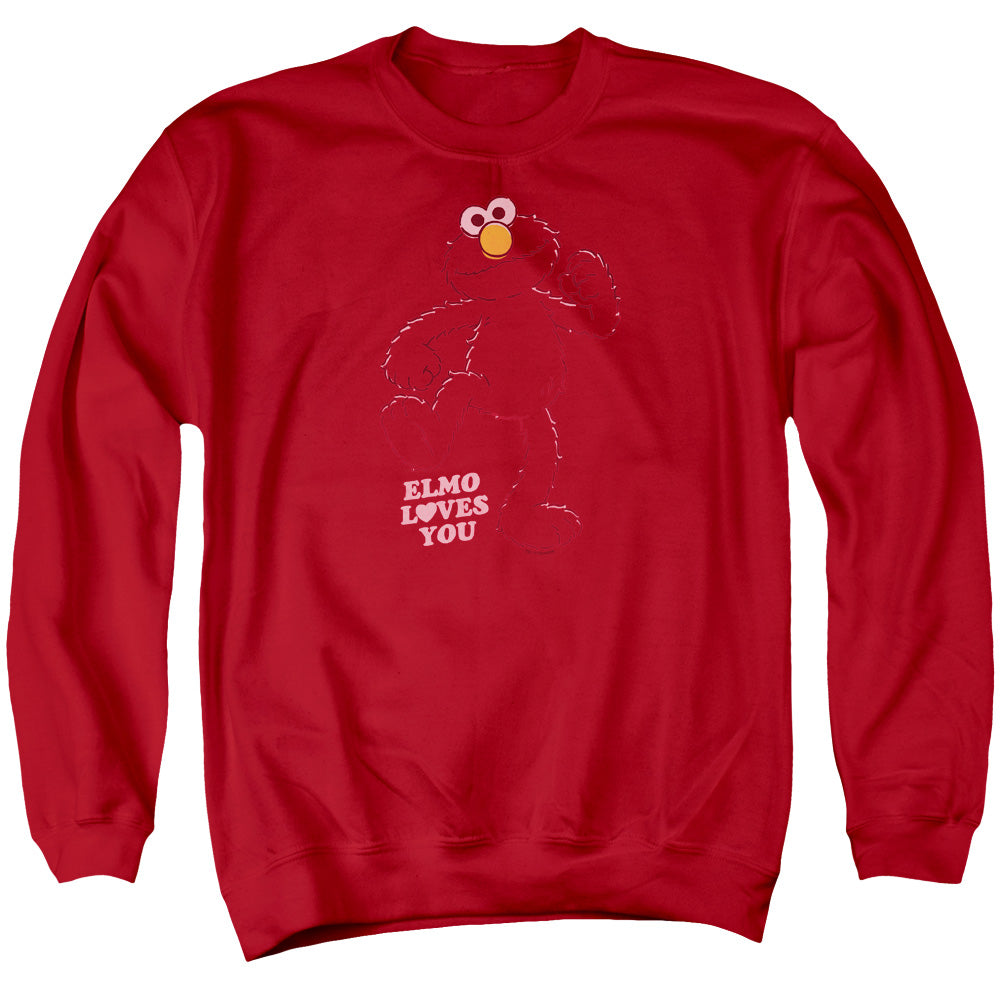Sesame Street Elmo Loves You Mens Crewneck Sweatshirt Red Officially Licensed