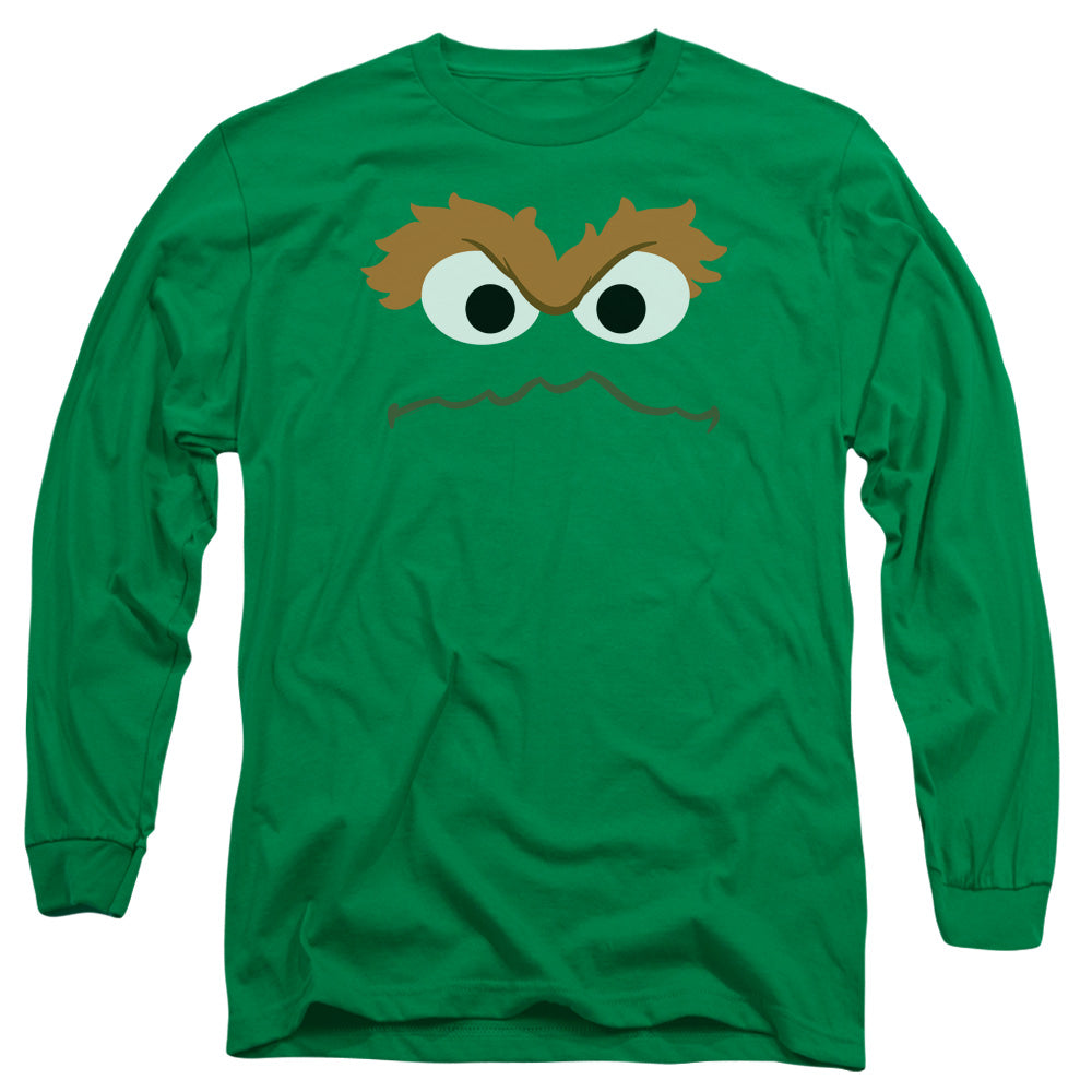 Sesame Street Oscar The Grouch Face Mens Long Sleeve Shirt Kelly Green Officially Licensed
