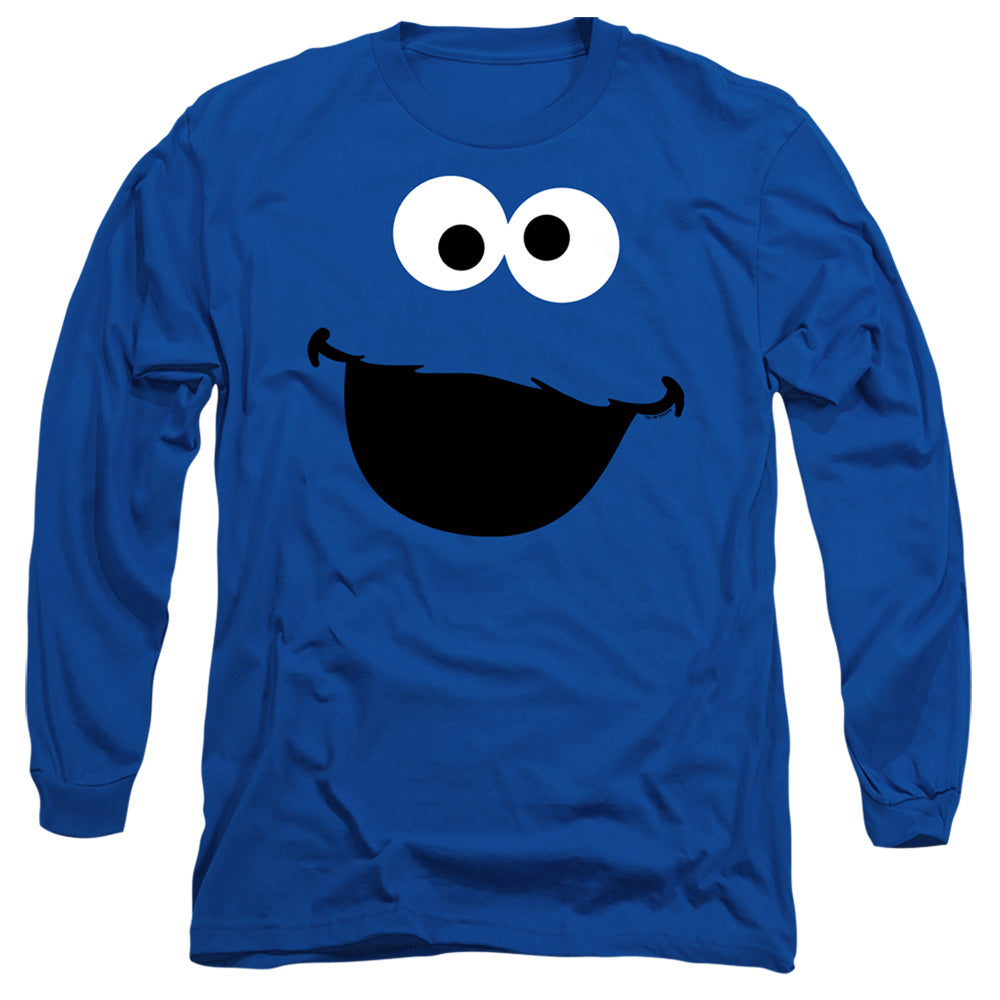Sesame Street Cookie Monster Face Mens Long Sleeve Shirt Royal Officially Licensed